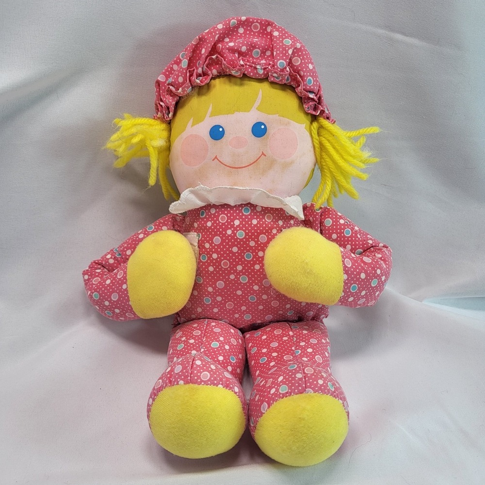 VTG 1984 Fisher Price Crib Friends Pink Girl Doll 12" Rattle Squeaks 1980s Plush